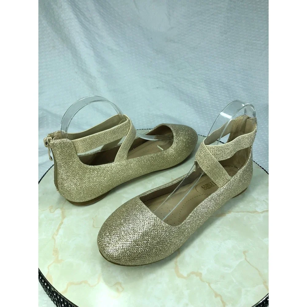 Dream Pairs Sole-Stretchy Glitter Ballet Flats Women 8 Gold Ankle Strap Evening